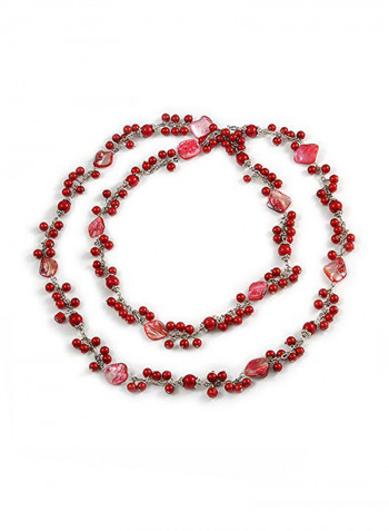 Glass Bead, Sea Shell With Silver Tone Chain Necklace