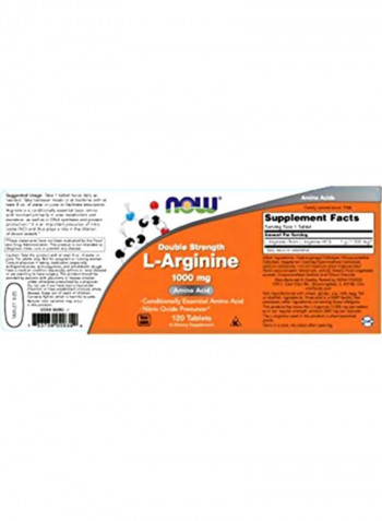 2-Piece Doluble Strength L-Arginine 1000 mg Dietary Supplement - 120 Tablets