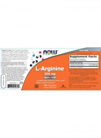 2-Piece Doluble Strength L-Arginine 1000 mg Dietary Supplement - 120 Tablets