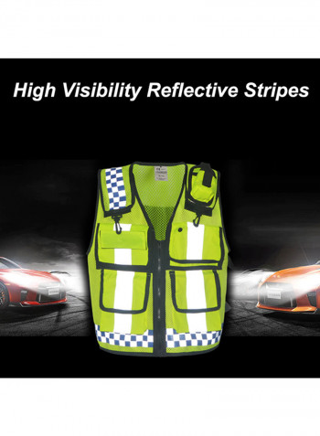 Protective Breathable Reflective Safety Vest With Pockets Green One Size