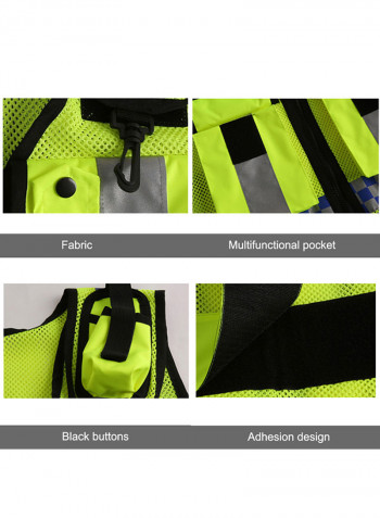 Protective Breathable Reflective Safety Vest With Pockets Green One Size