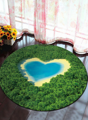 Heart Pattern Floor Mat Blue/Green 100x100centimeter