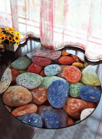 3D Stone Printed Round Shaped Floor Mat Multicolour 100 x 100centimeter
