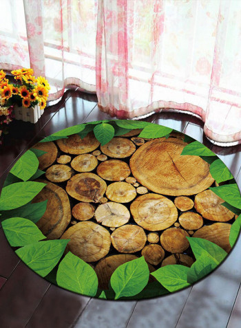 3D Stumps Pattern Floor Mat Brown/Green/Beige 100 x 100centimeter