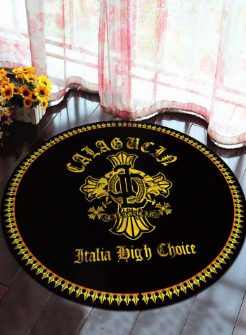 Calabria Word Printed Anti-Slip Floor Mat Black/Yellow 100 x 100centimeter