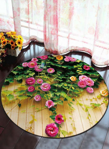 Flowers Pattern Round Shaped Floor Mat Multicolour 100 x 100centimeter