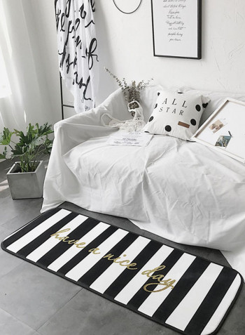 Stripped Pattern Anti-Skid Living Room Floor Mat Black/White/Gold 50 x 150centimeter