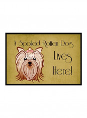 Yorkie Yorkshire Terrier Spoiled Dog Lives Here Indoor/Outdoor Mat Multicolour 11 x 11inch