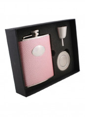 Rosalyn Snakeskin Design Stellar Hip Flask Set Pink/Silver 8 x 6.5 x 2inch