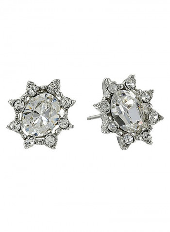 Alloy Silver-Tone Crystal Flower Stud Earrings