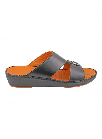 Stitch Detail Buckle Embellished Sandals Black