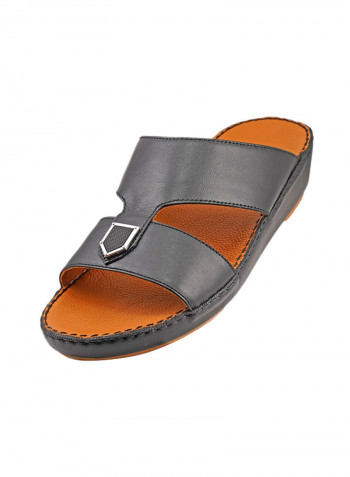 Stitch Detail Buckle Embellished Sandals Black
