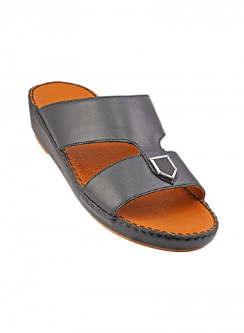 Stitch Detail Buckle Embellished Sandals Black