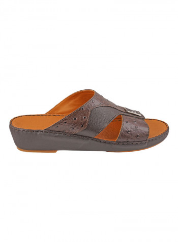 Textured Logo Embellished Sandals Brown