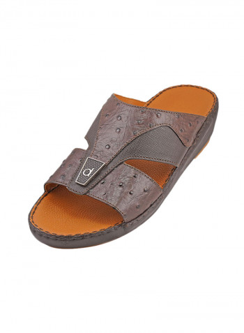Textured Logo Embellished Sandals Brown