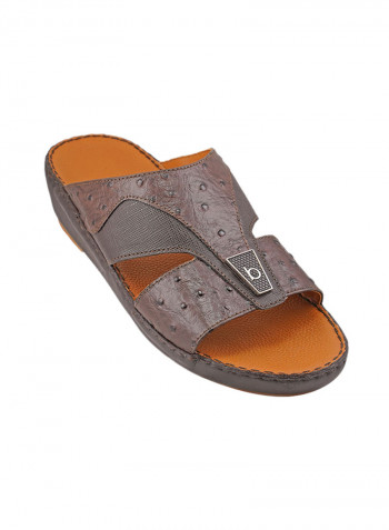 Textured Logo Embellished Sandals Brown