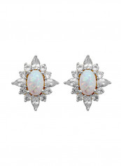 Sterling Silver 14K Yellow Gold Plated Oval Opal Sapphire Blooming Earrings