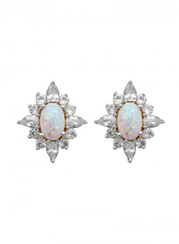 Sterling Silver 14K Yellow Gold Plated Oval Opal Sapphire Blooming Earrings