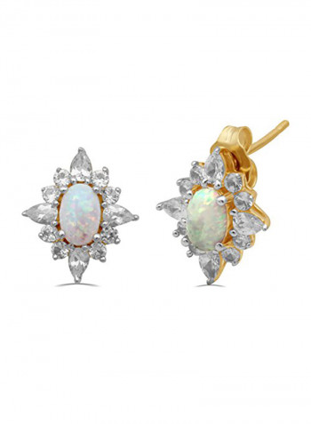 Sterling Silver 14K Yellow Gold Plated Oval Opal Sapphire Blooming Earrings