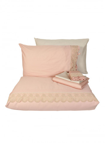 6-Piece Tuğsen Ecolarge Duvet Cover Set Cotton Powder Double