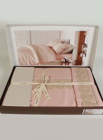 6-Piece Tuğsen Ecolarge Duvet Cover Set Cotton Powder Double