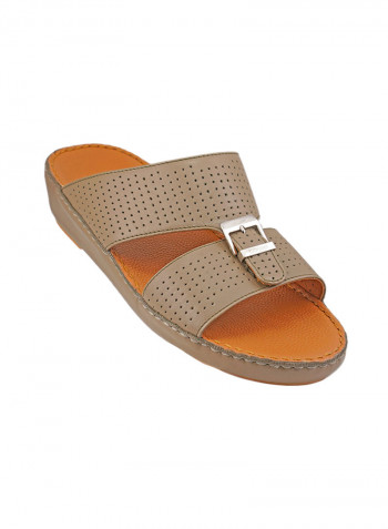 Perforated Strap Sandals Orange /Brown