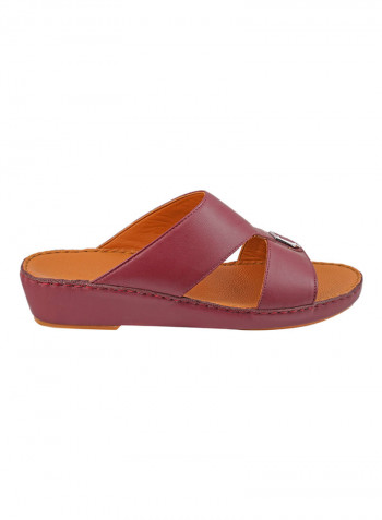 Stitch Detail Buckle Embellished Sandals Bordo