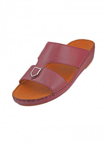 Stitch Detail Buckle Embellished Sandals Bordo