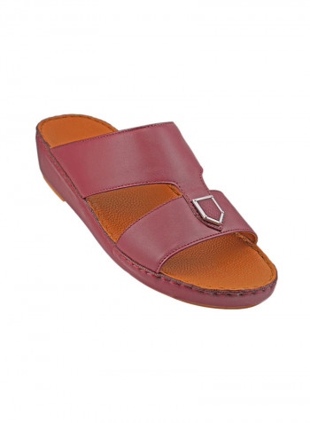 Stitch Detail Buckle Embellished Sandals Bordo