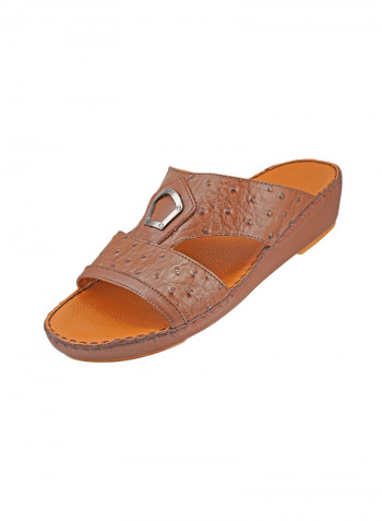 Textured Buckle Embellished Sandals M Brown