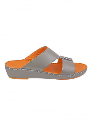 Stitch Detail Buckle Embellished Sandals Grey