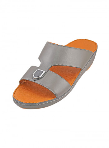 Stitch Detail Buckle Embellished Sandals Grey