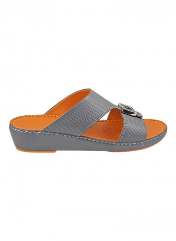 Embossed Buckle Embellished Sandals Grey