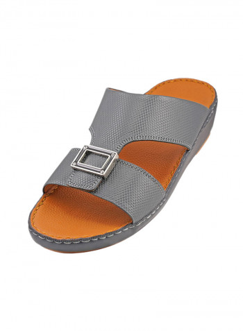 Embossed Buckle Embellished Sandals Grey
