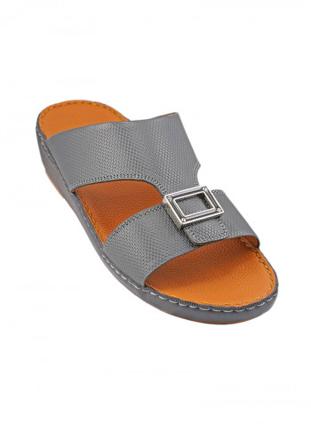 Embossed Buckle Embellished Sandals Grey
