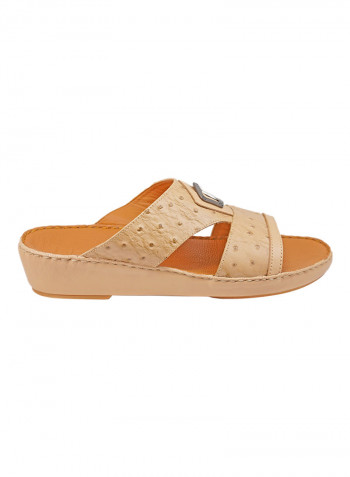 Textured Buckle Embellished Sandals Beige