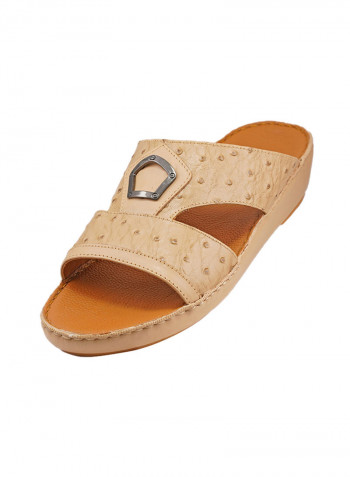 Textured Buckle Embellished Sandals Beige