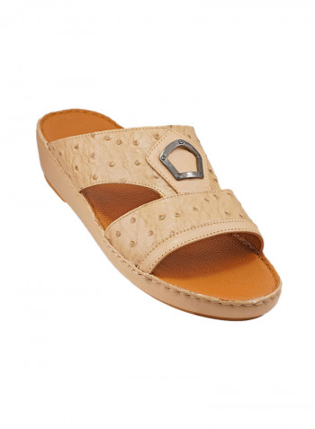 Textured Buckle Embellished Sandals Beige