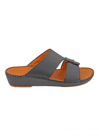 Textured Buckle Embellished Sandals Black