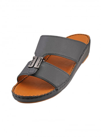 Textured Buckle Embellished Sandals Black