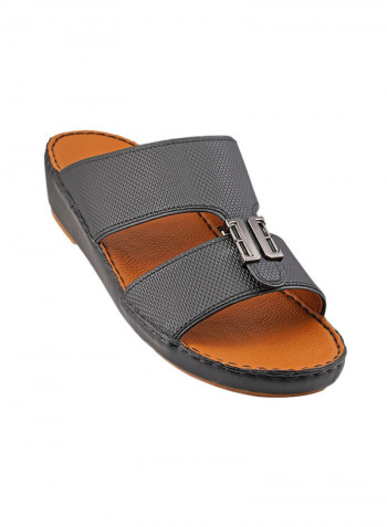 Textured Buckle Embellished Sandals Black