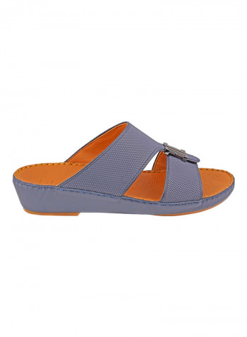 Textured Buckle Embellished Sandals Navy