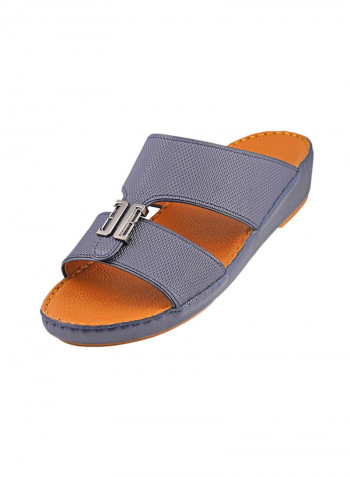 Textured Buckle Embellished Sandals Navy