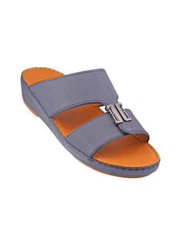 Textured Buckle Embellished Sandals Navy