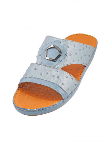 Textured Buckle Embellished Sandals Ocean Blue