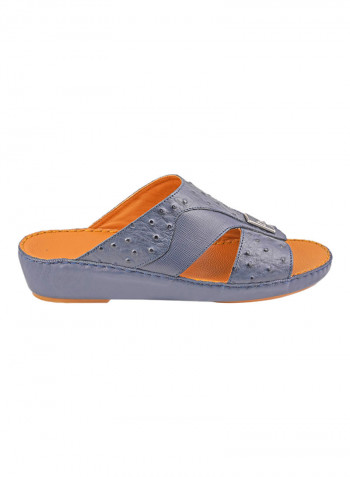 Textured Logo Embellished Sandals Navy