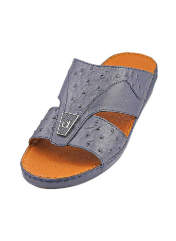 Textured Logo Embellished Sandals Navy