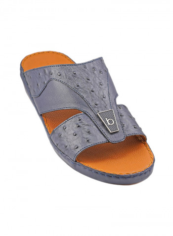 Textured Logo Embellished Sandals Navy