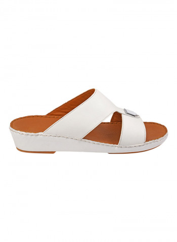 Stitch Detail Buckle Embellished Sandals White