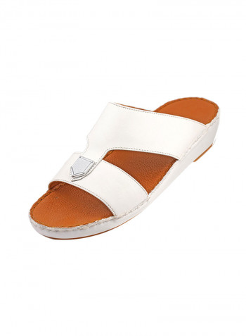 Stitch Detail Buckle Embellished Sandals White